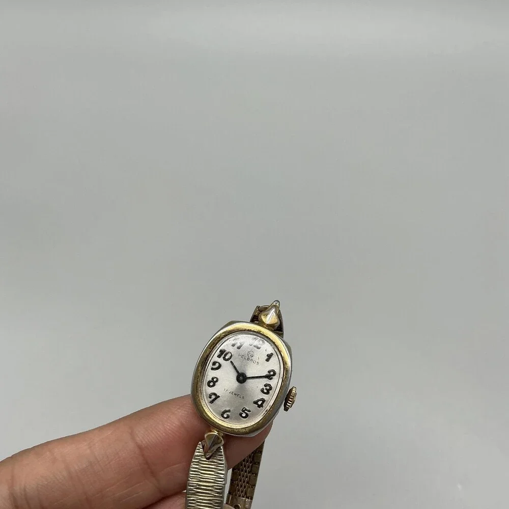 Vintage Helbros Womens Watch 17mm Gold Tone Bracelet 17 Jewels Manual Wind 6